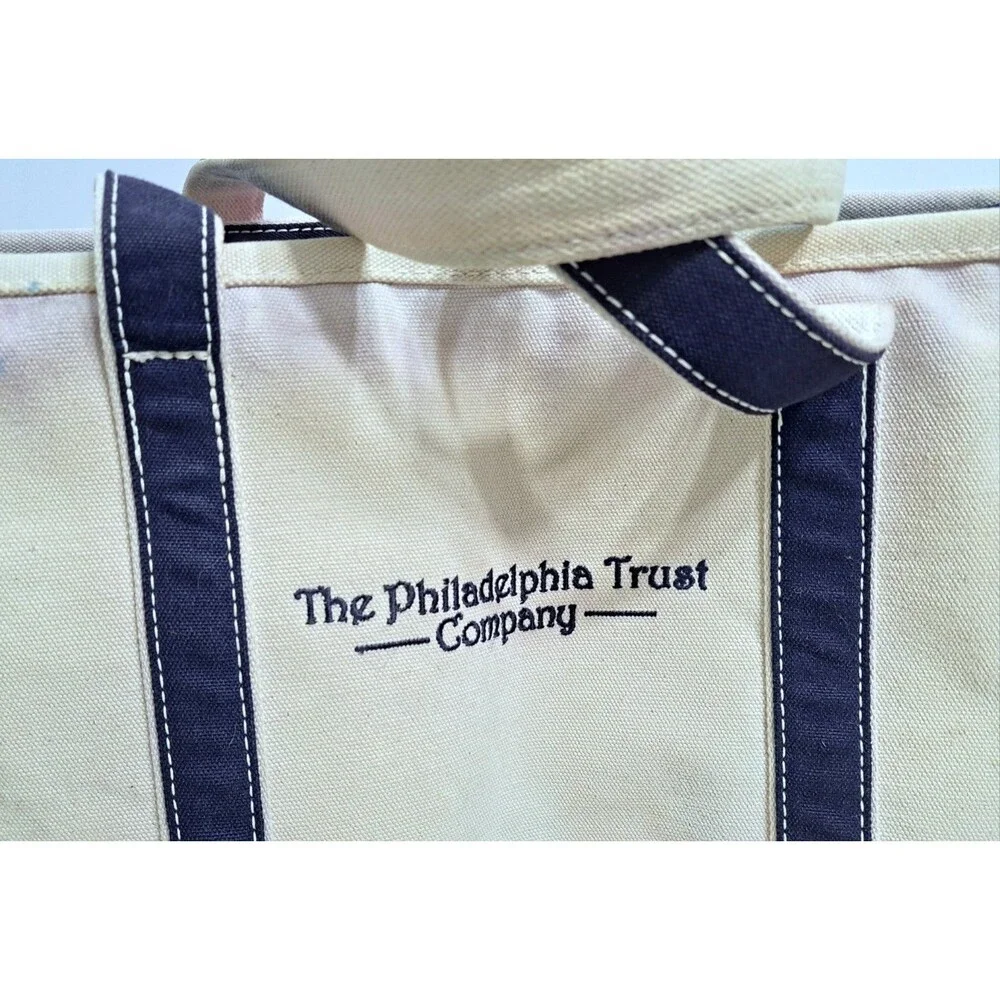 Vintage Lands End Canvas Boat Tote Beach Travel Bag Blue Large Philadelphia